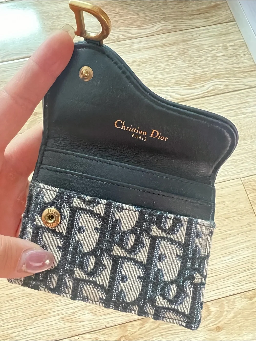 Dior Navy & Cream Dior Oblique Card & Key Wallet with Gold Hardware